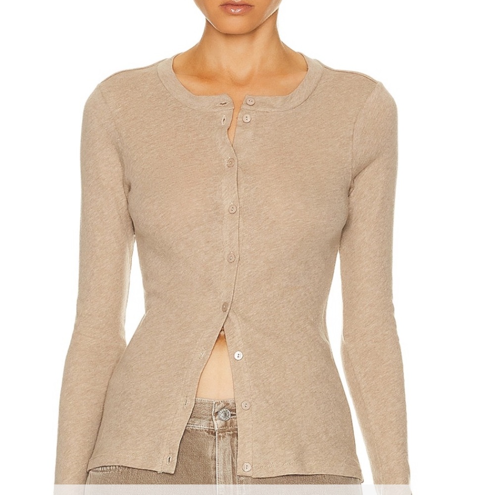NEW Enza Costa Cashmere Long Sleeve Cardigan in Khaki Small